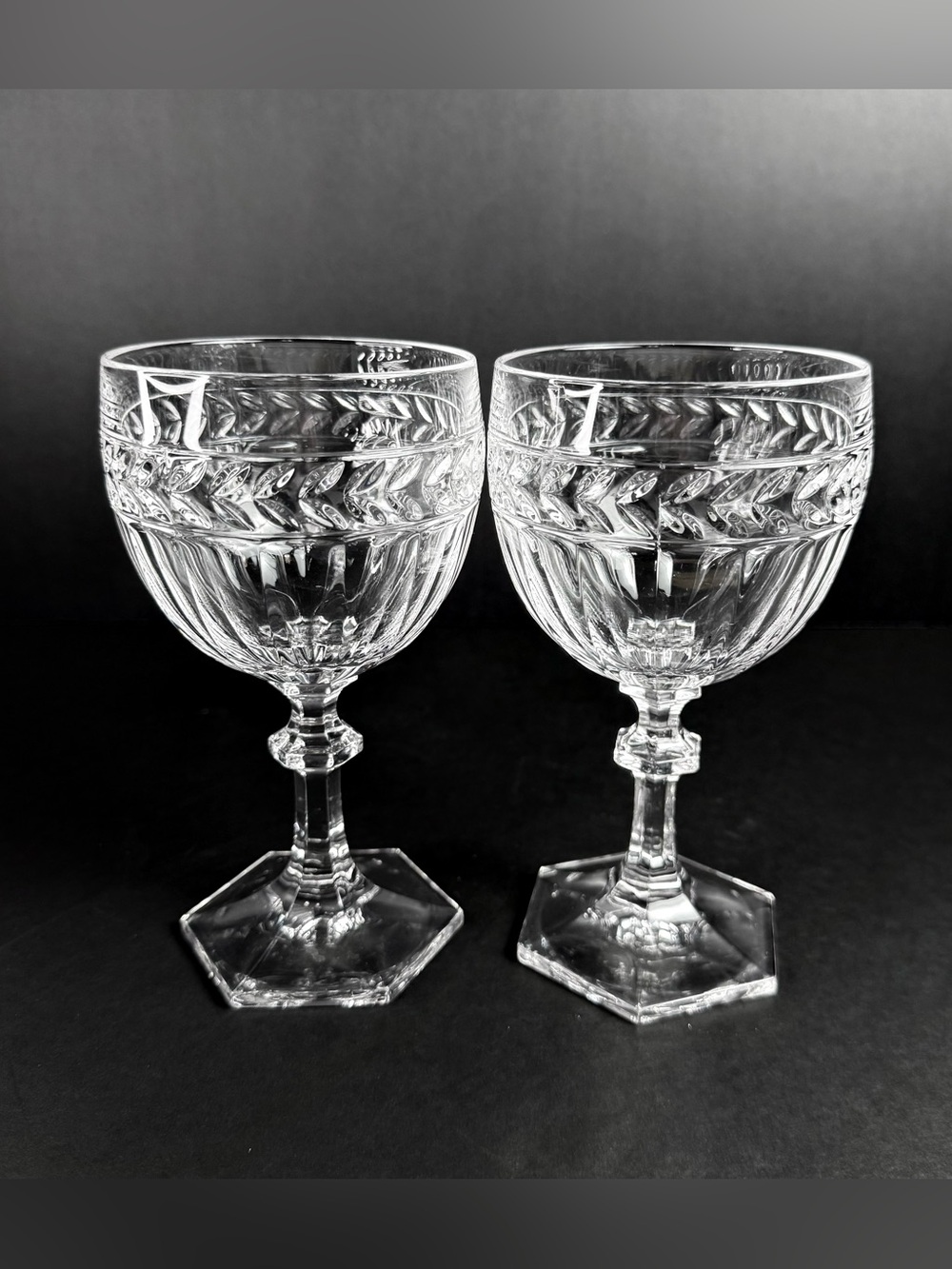 VTG Villeroy & Boch Set of 2 Miss Desiree Water Goblet  Laurel & Panels 6 1/2"